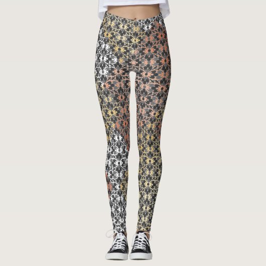Kleur Blok en Bloemen Leggings (Voorkant)
