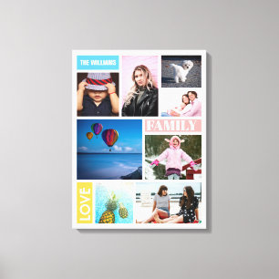 Kleur Blok Familie Liefde 8 Fotocollage Genoemd Canvas Afdruk
