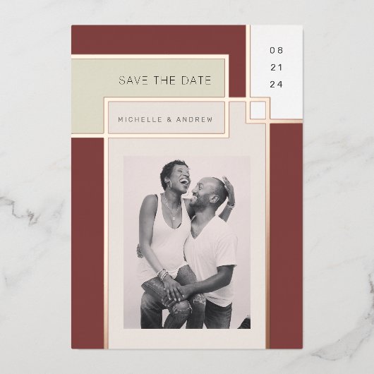 Kleur Blok Mid Century Modern Save the Date Folie Uitnodiging (Voorkant)