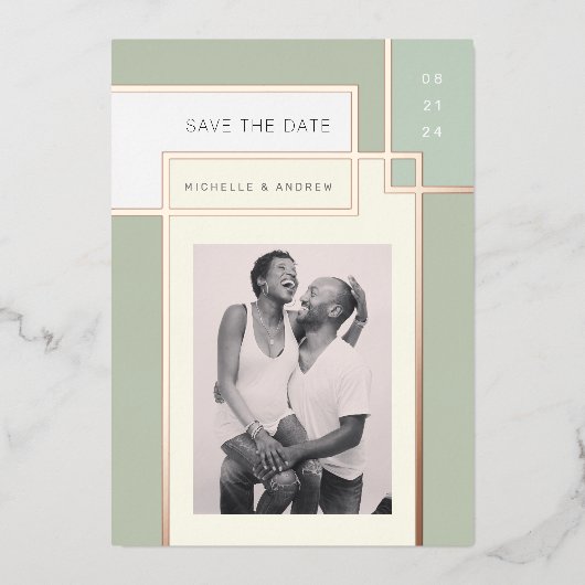 Kleur Blok Mid Century Modern Save the Date Folie Uitnodiging (Voorkant)