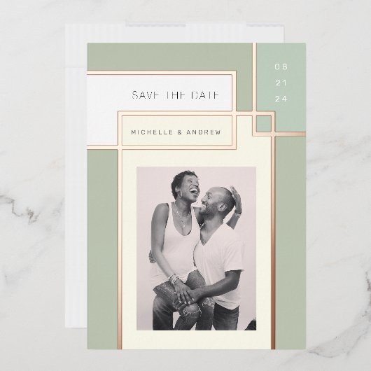 Kleur Blok Mid Century Modern Save the Date Folie Uitnodiging (Envelop)