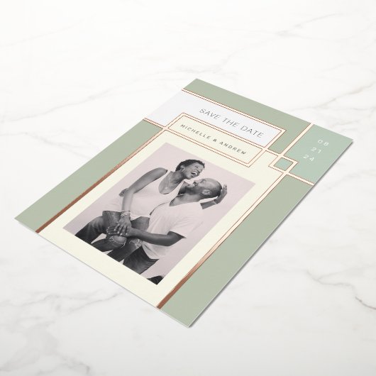 Kleur Blok Mid Century Modern Save the Date Folie Uitnodiging (Gedraaid)