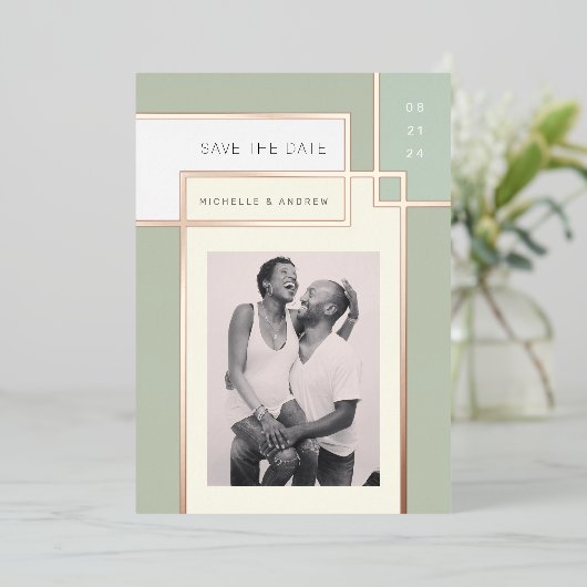 Kleur Blok Mid Century Modern Save the Date Folie Uitnodiging (Staand Voorkant)