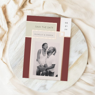 Kleur Blok Mid Century Modern Save the Date Folie Uitnodiging
