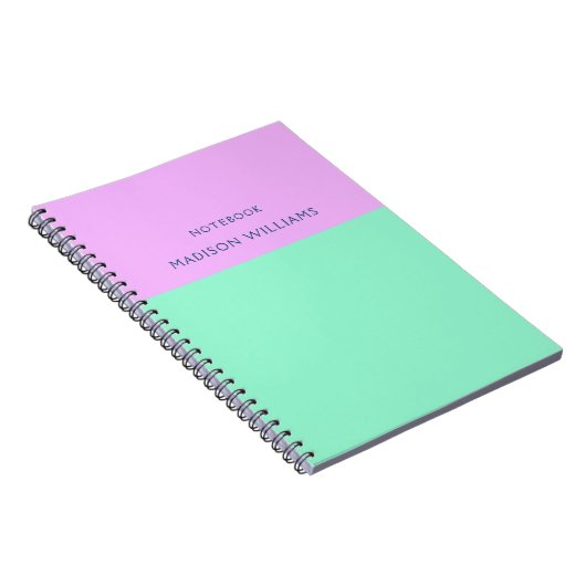 Kleur Blok Naam Pastel Neon Mint en Roze Notitieboek (Rechterzijde)