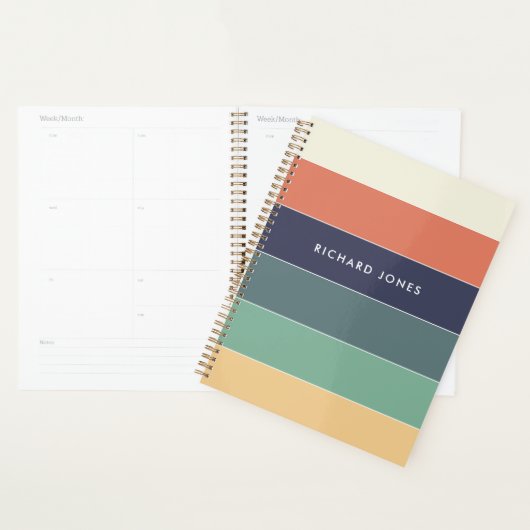 Kleur Blok Naam Retro Strepen Blauw Groen Roze Planner (Display)