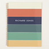 Kleur Blok Naam Retro Strepen Blauw Groen Roze Planner (Voorkant)