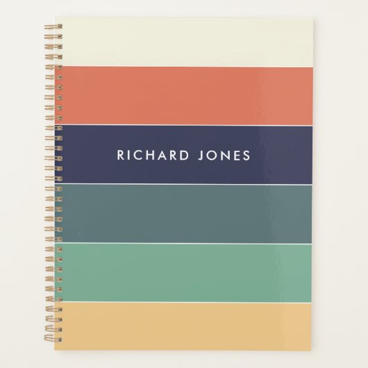 Kleur Blok Naam Retro Strepen Blauw Groen Roze Planner (Voorkant)