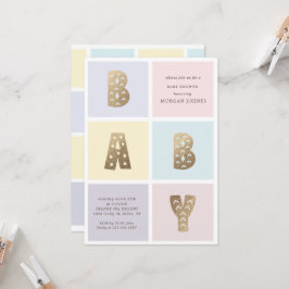 Kleur Blok Pastel Goud Baby shower Invitation
