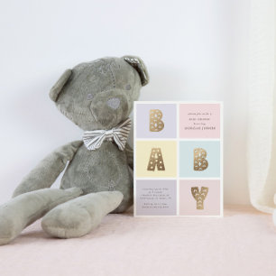 Kleur Blok Pastel Goud Baby shower Invitation Kaart