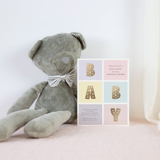 Kleur Blok Pastel Goud Baby shower Invitation Kaart