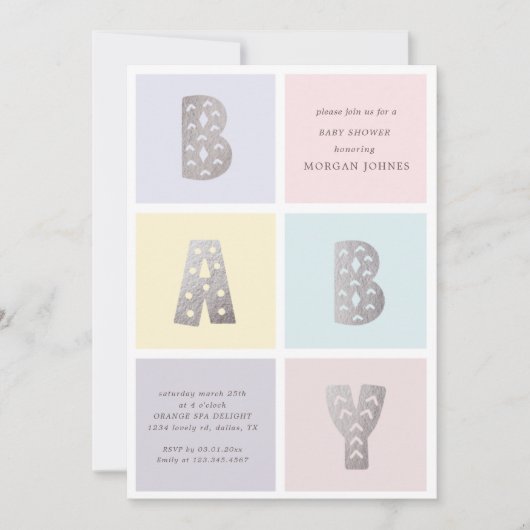 Kleur Blok Pastel Silver Baby shower Invitation (Voorkant)