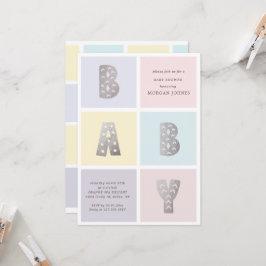 Kleur Blok Pastel Silver Baby shower Invitation