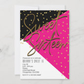 Kleur Blok Roze Zwart Goud Sweet 16 Uitnodigingen (Voorkant)