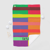 Kleur blok Streep Monogram Naam Regenboog Golfhanddoek (Insitu)