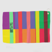 Kleur blok Streep Monogram Naam Regenboog Golfhanddoek (Horizontaal)