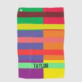 Kleur blok Streep Monogram Naam Regenboog Golfhanddoek (Voorkant)