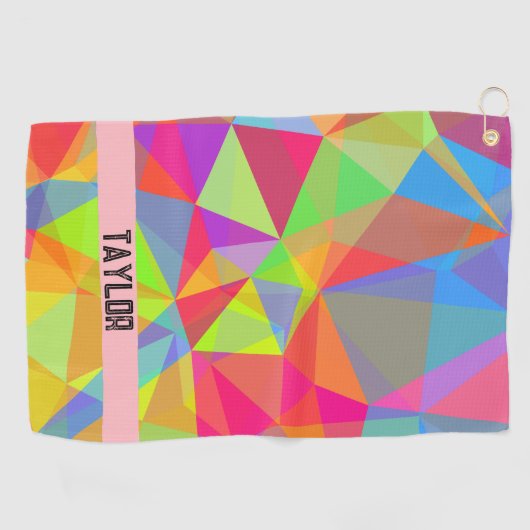 Kleur blok Streep Monogram Naam Regenboog Golfhanddoek (Horizontaal)