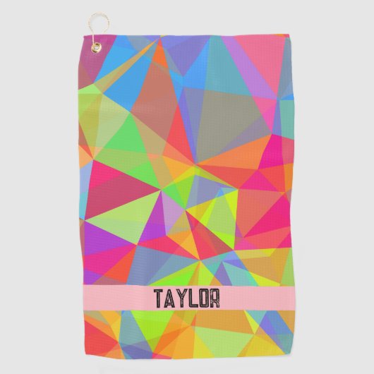 Kleur blok Streep Monogram Naam Regenboog Golfhanddoek (Voorkant)
