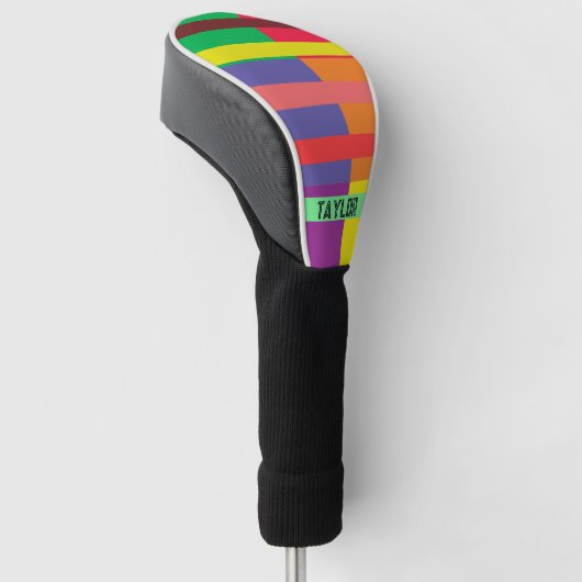 Kleur blok Streep Monogram Naam Regenboog Golfheadcover (Schuin)