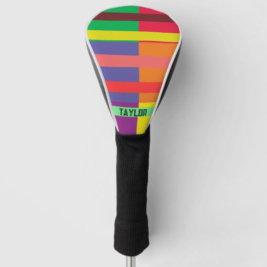 Kleur blok Streep Monogram Naam Regenboog Golfheadcover (Voorkant)