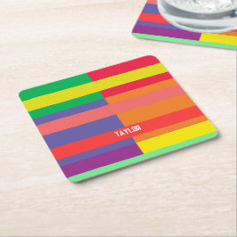 Kleur blok Streep Monogram Naam Regenboog Kartonnen Onderzetters