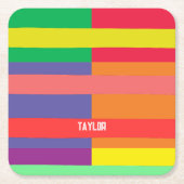 Kleur blok Streep Monogram Naam Regenboog Kartonnen Onderzetters (Voorkant)