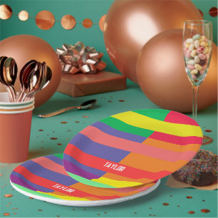 Kleur blok Streep Monogram Naam Regenboog Papieren Bordje