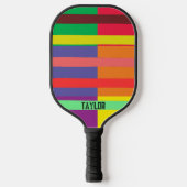 Kleur blok Streep Monogram Naam Regenboog Pickleball Paddle (Voorkant)