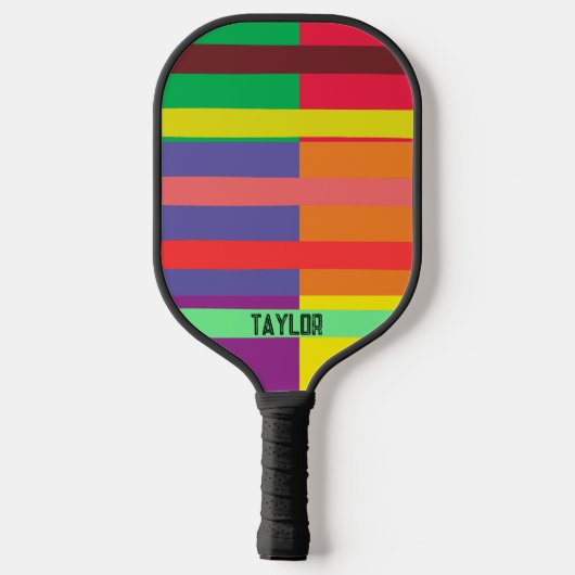 Kleur blok Streep Monogram Naam Regenboog Pickleball Paddle (Achterkant)
