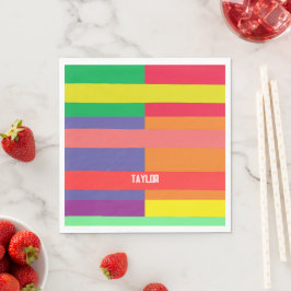Kleur blok Streep Monogram Naam Regenboog Servet