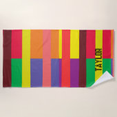Kleur blok Streep Monogram Naam Regenboog Strandlaken (Voorkant)