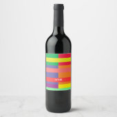 Kleur blok Streep Monogram Naam Regenboog Wijn Etiket (Voorkant)