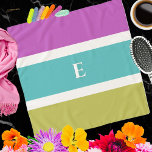 Kleur Blok Streep Patroon Monogram Chiffon Sjaal<br><div class="desc">Deze moderne sjaal heeft een blokkleurpatroon van brede strepen in magenta roze,  lime groen,  oceaanblauw en wit. Het eenvoudige ontwerp geeft de chiffon sjaal een gedurfde en eigentijdse uitstraling. Personaliseer de gestreepte sjaal met uw initiaal,  dat als een elegant monogram in het midden van het ontwerp zal verschijnen.</div>