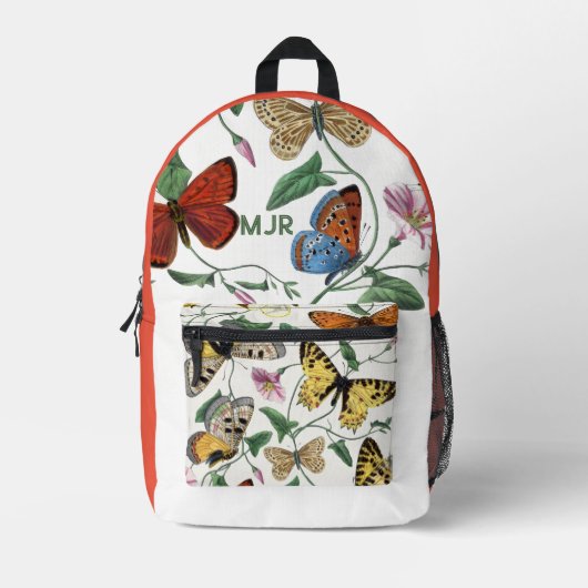 Kleur blok Vlinders Roze- Rood Bedrukte Rugzak (Voorkant)