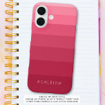 Kleur blokkeert magenta roze monochromatische naam iPhone 16 hoesje<br><div class="desc">Grafische, eenvoudige monochromatische kleurenblokken of strepen in magenta aan roze ombre kleurentonen en gepersonaliseerd met een naam, een monogram of uw douanetekst in uw keus van doopvontstijlen. OPTIES: De steekproef wordt getoond in iPhone 14 model en Barely daar hoesje stijl-andere telefoonmodellen en de stijl van het hoesje worden getoond op...</div>