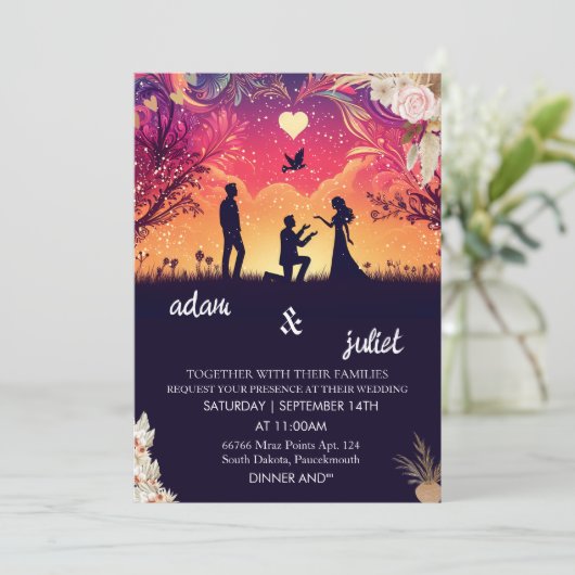 kleur boho rustiek modern elegant Twilight Bruilof Kaart (Staand voorkant)