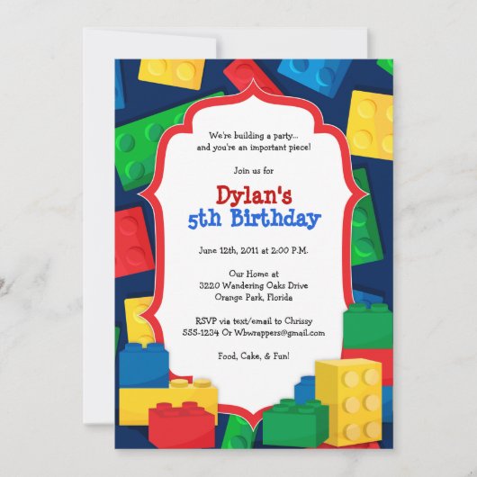 Kleur Bouwstenen Verjaardagsfeestuitnodiging Kaart (Voorkant)
