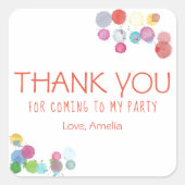 Kleur Brush Blots Kinder Dank u Verjaardag Vierkante Sticker (Voorkant)