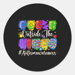 Kleur buiten de lijnen Autisme bewustzijn Autistis Ronde Sticker