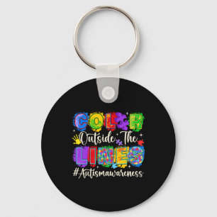 Kleur buiten de lijnen Autisme bewustzijn Autistis Sleutelhanger