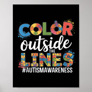 Kleur buiten de lijnen Autisme Bewustzijn Leraar Poster