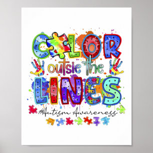 Kleur buiten de lijnen Autisme bewustzijn  Poster
