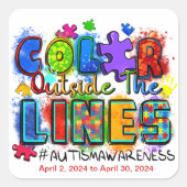 "Kleur buiten de lijnen"-Autisme Bewustzijn Vierkante Sticker (Voorkant)