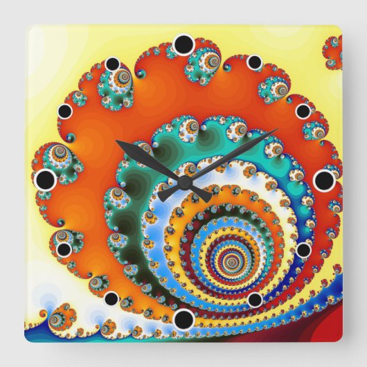 Kleur Burst Fractal Spiral Vierkante Klok (Voorkant)