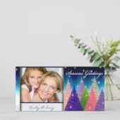 Kleur burst kerstboom foto kaart sjabloon (Staand voorkant)