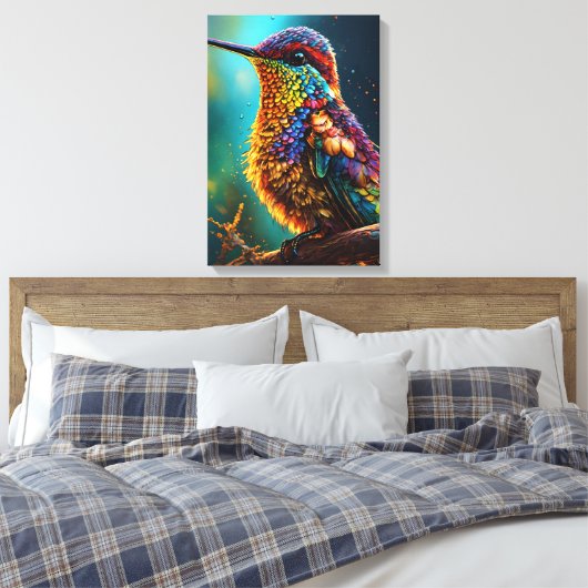"Kleur Burst Parrot" Canvas Afdruk (Insitu (Slaapkamer))