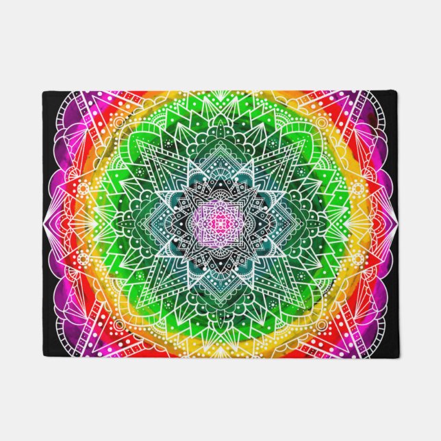 Kleur Burst Rainbow Prism Mandala Deurmat (Voorkant)