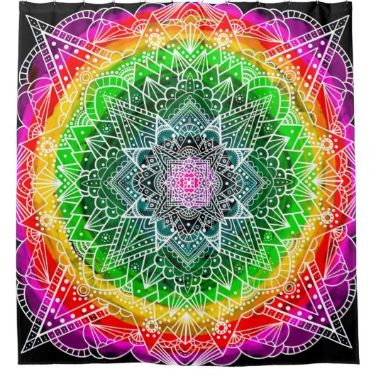 Kleur Burst Rainbow Prism Mandala Douchegordijn (Voorkant)