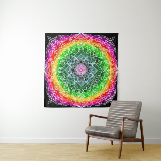 Kleur Burst Rainbow Prism Mandala Wandkleed (In Situ (horizontaal))